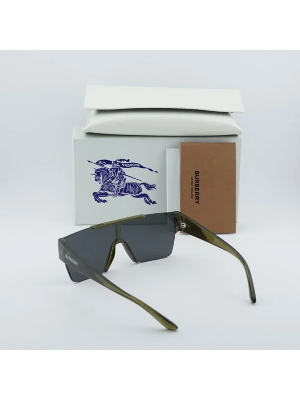 Burberry BE4291 42687 Sunglasses Green Shield Frame, Grey Lenses